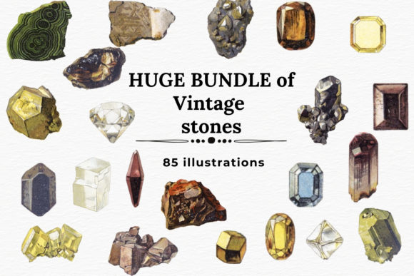 Download Vintage Stones Clipart, Crystals Bundle - Stones Collection