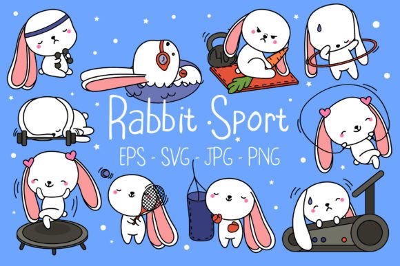 Download Set of Cute Cartoon Bunny Sportsman - Sportsman Collection