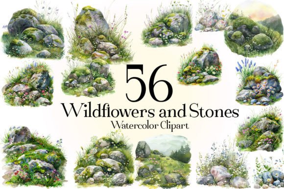 Download Wildflowers and Stones Clipart - Stones Collection